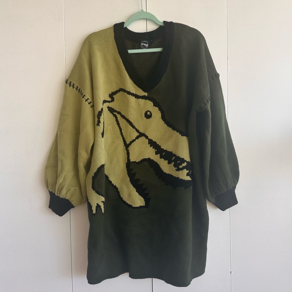 Green and Black Dinosaur Sweater Dress from Snag Tights.